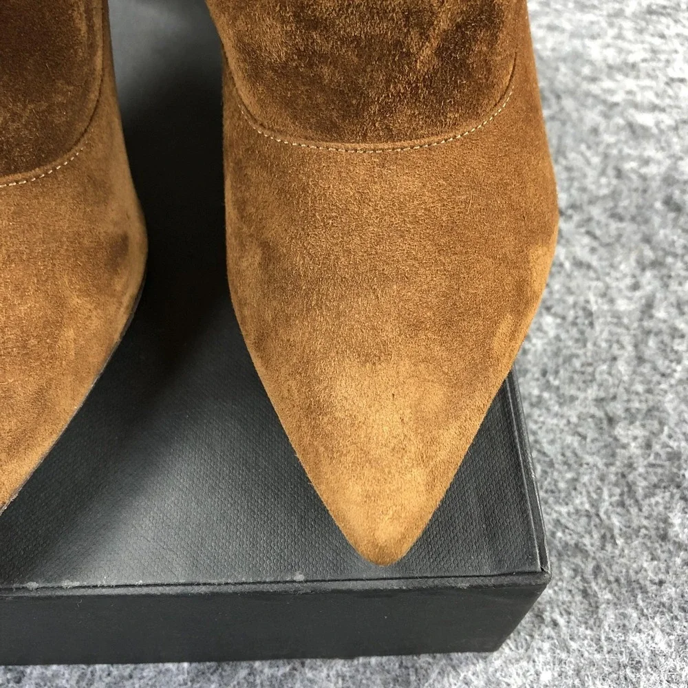 Marion Parke Toscana Boots Womens 7 Brown Suede Lace Up Stiletto Heel Designer